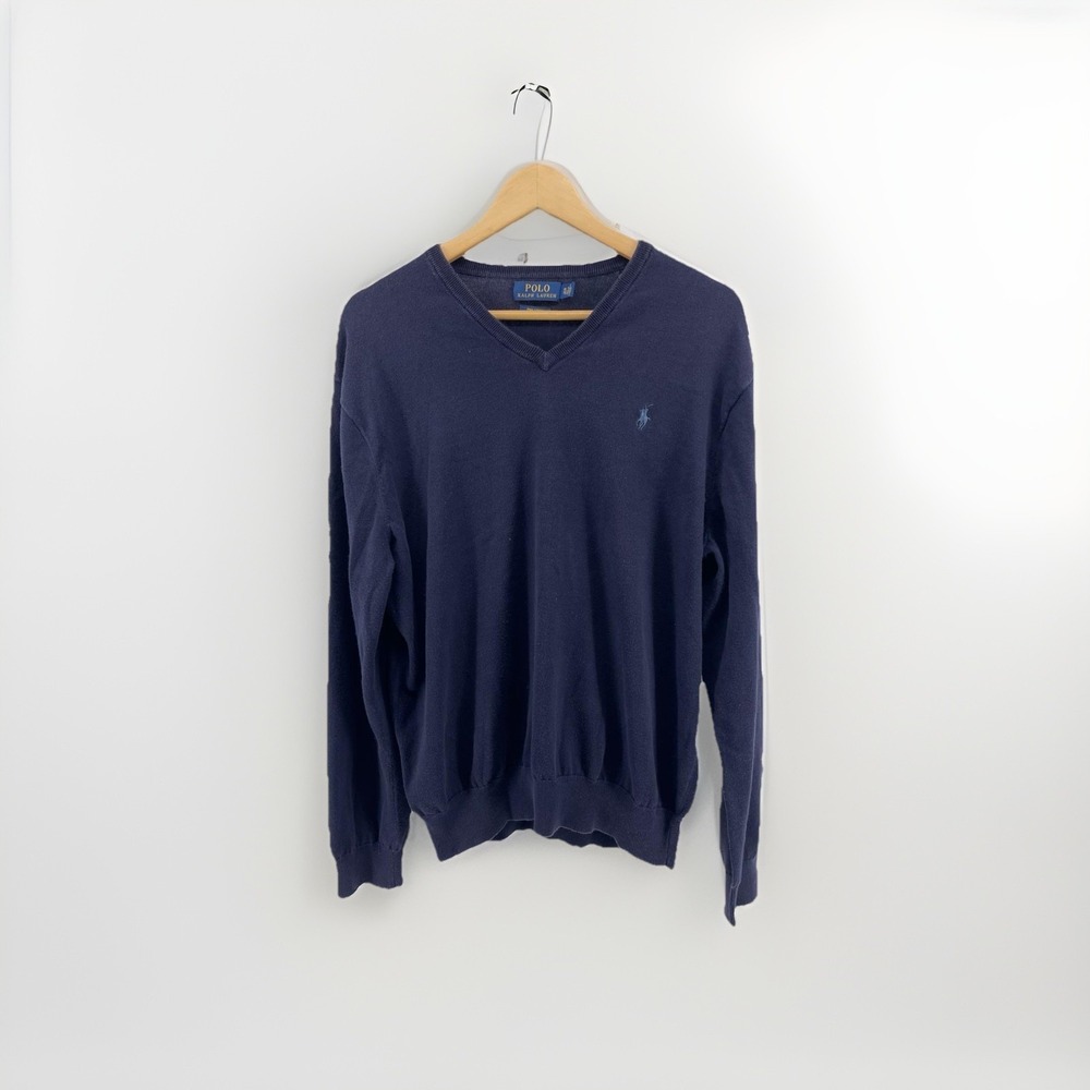 Polo Ralph Lauren Men‎ XL Pima Cotton V-Neck Sweater Navy Blue